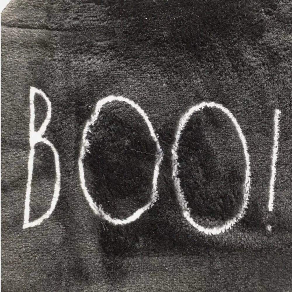 Rae Dunn BOO Halloween Black QUEEN Throw Blanket Ghost Pumpkin Jack-O-Lantern